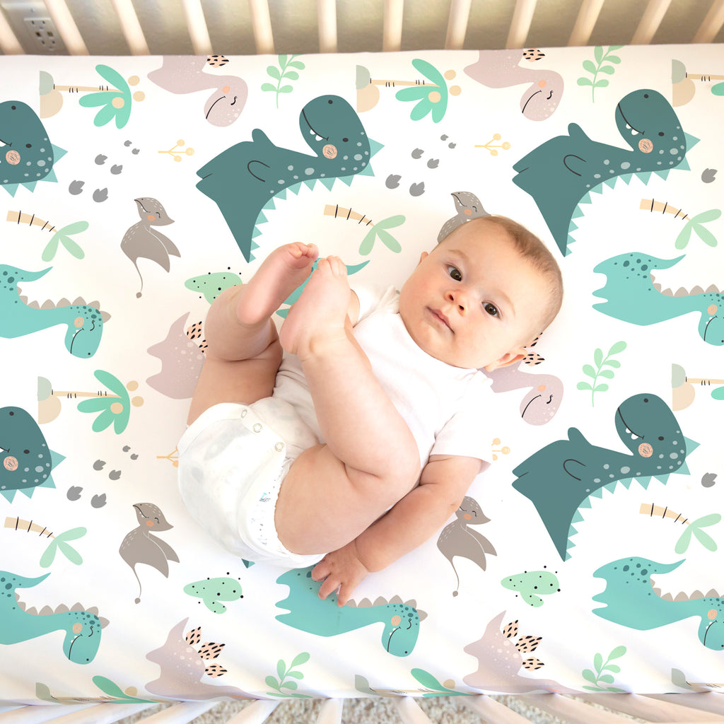 Fitted Crib Sheet - Blue Dino
