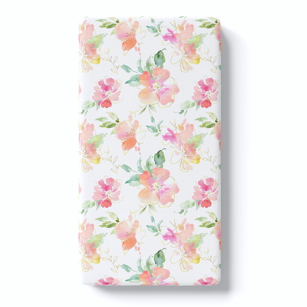 Fitted Crib Sheet - Pink & Gold Floral