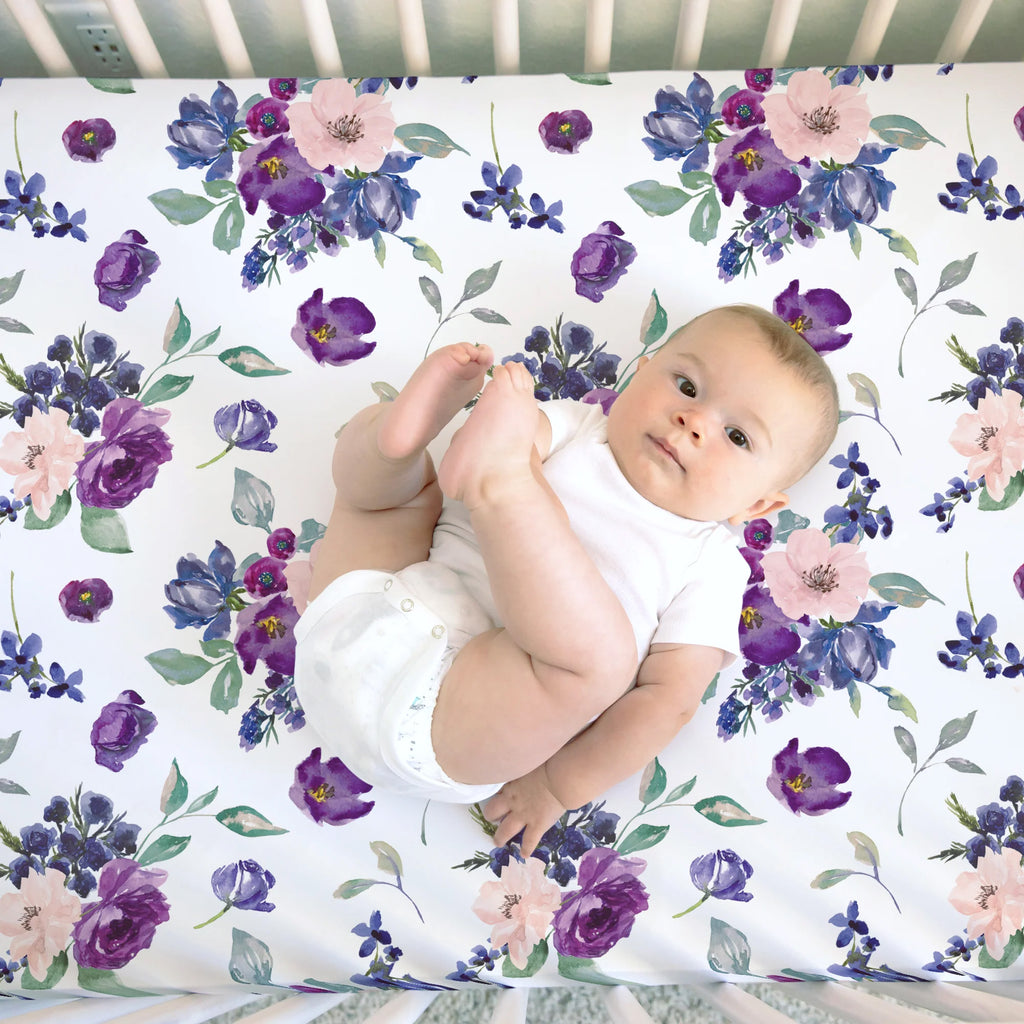 Fitted Crib Sheet - Purple & Blush Floral