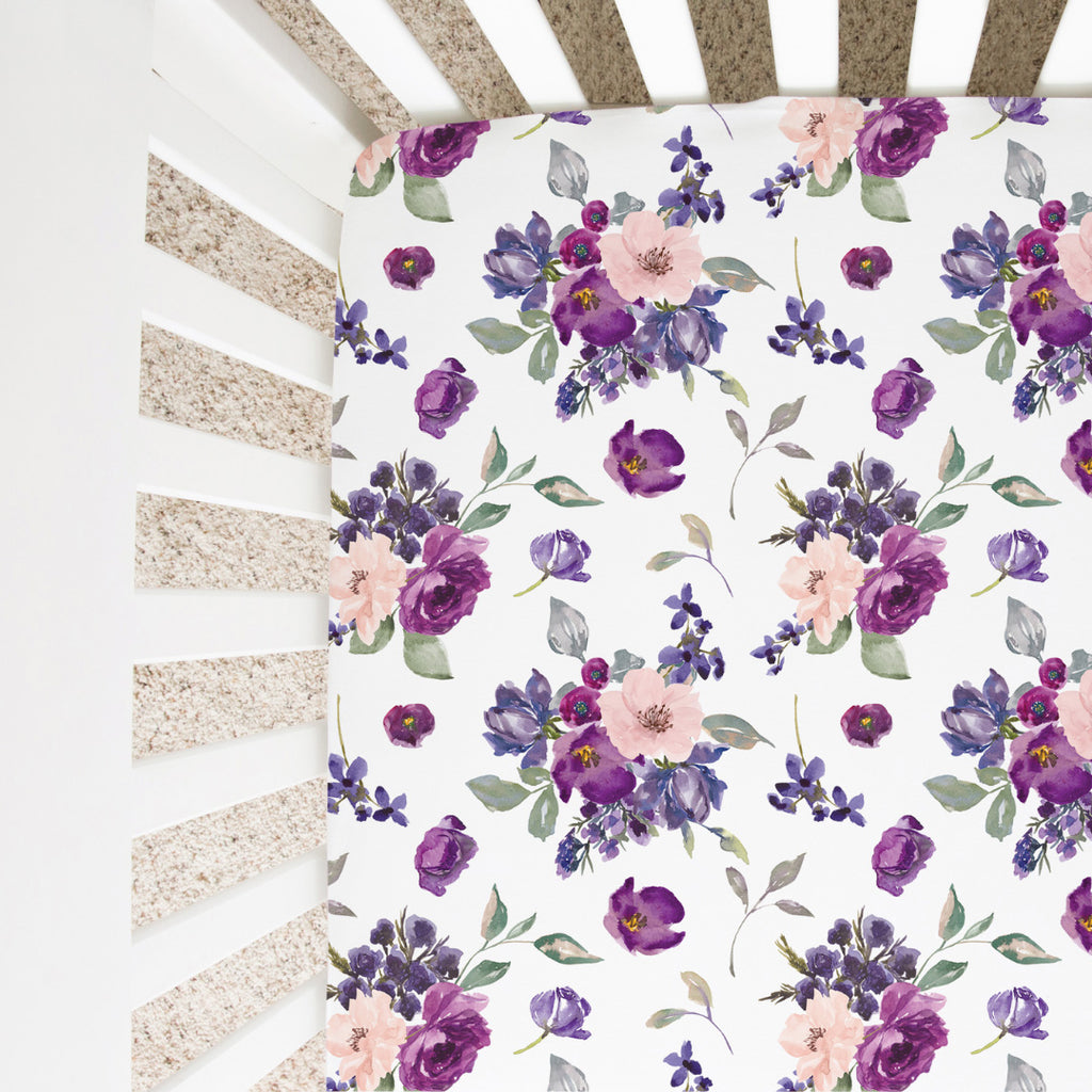 Fitted Crib Sheet - Purple & Blush Floral