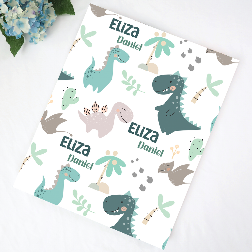 Personalized Blue Dino Name Blanket