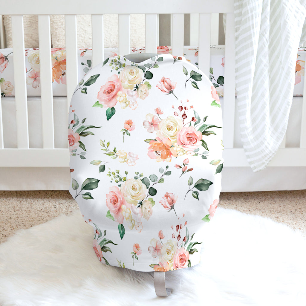 Peach Floral Infant Baby Car Seat / Nursing Cover