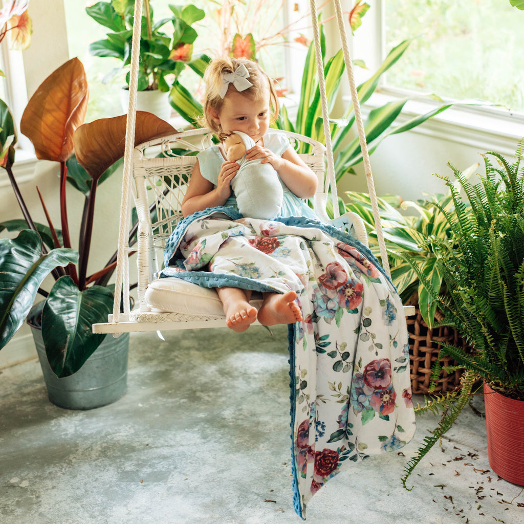 Premium Baby & Toddler Minky Blanket - Blue Floral