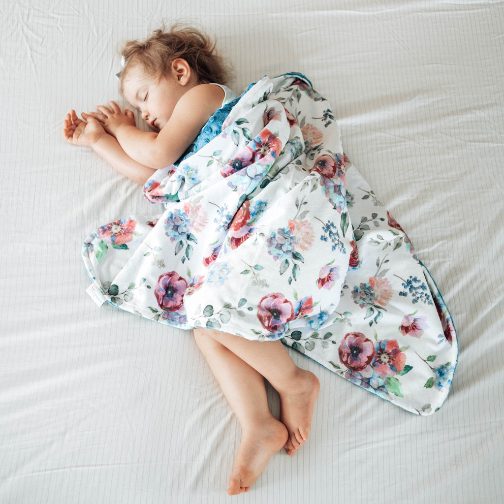 Premium Baby & Toddler Minky Blanket - Blue Floral