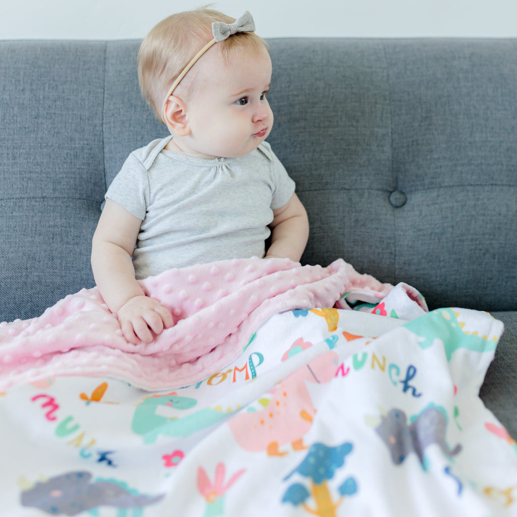 Baby & Toddler Minky Blanket - Dinoland Pink