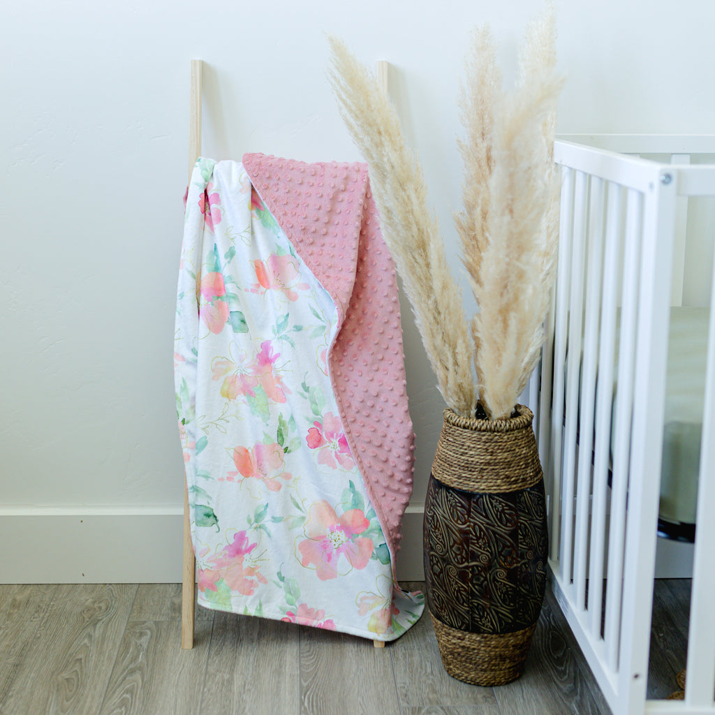Baby & Toddler Minky Blanket - Pink & Gold Floral