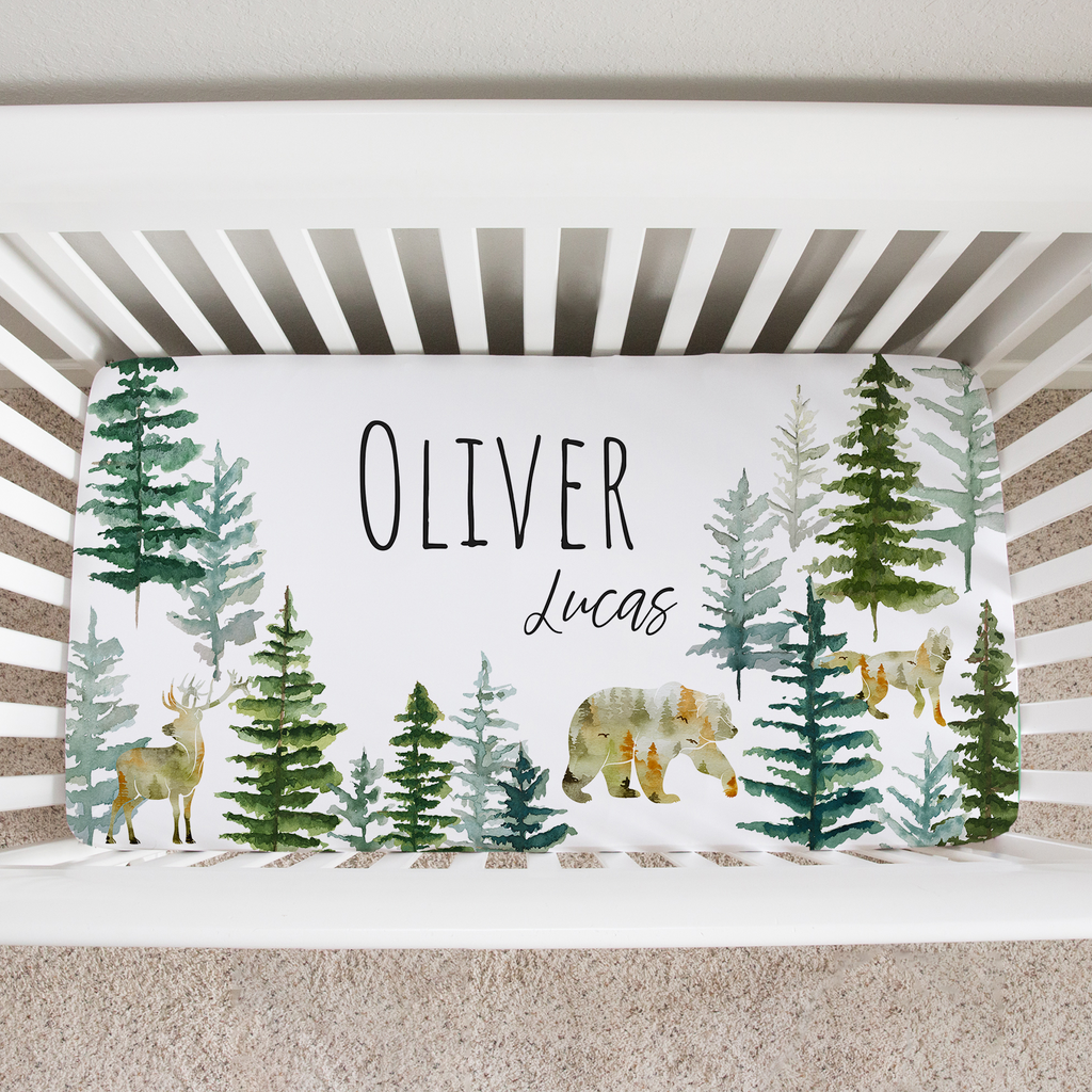 Personalized Minky Standard Size Crib Sheet - In The Woods