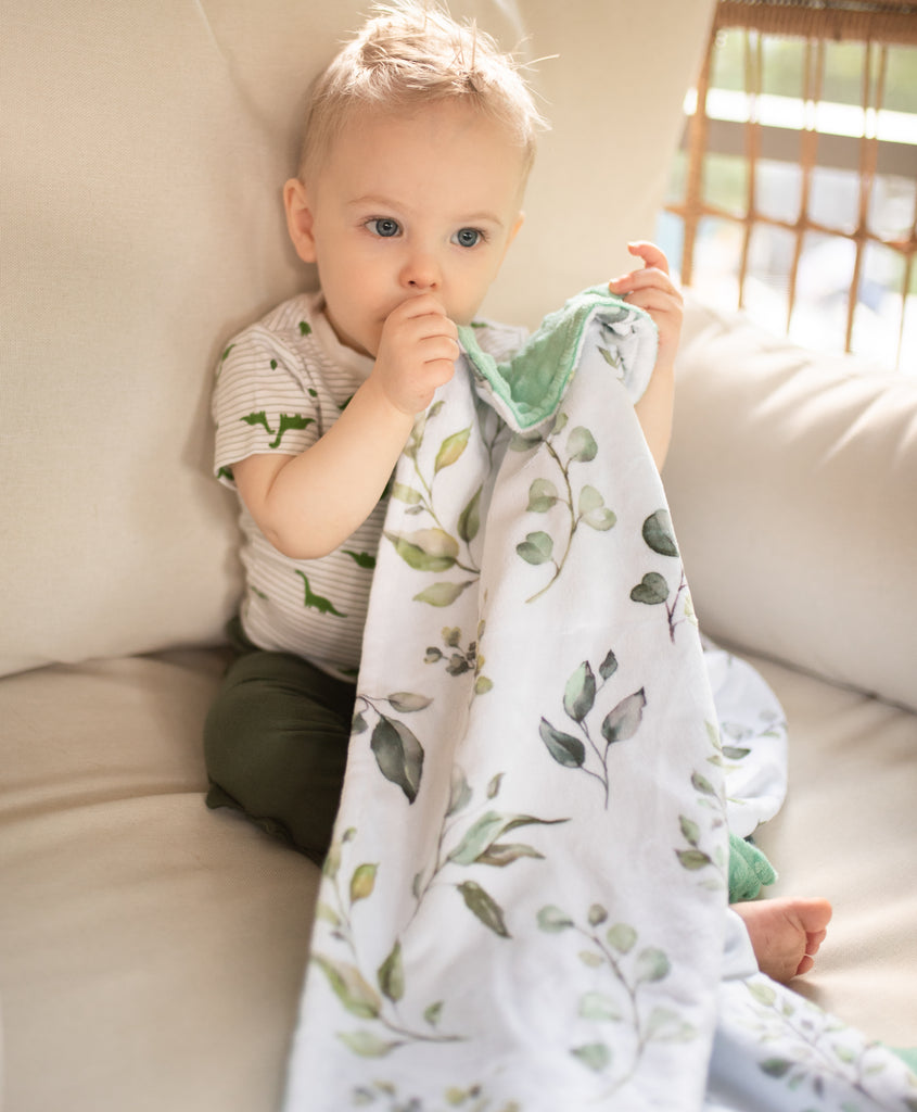 Premium Baby & Toddler Minky Blanket - Eucalyptus Greenery
