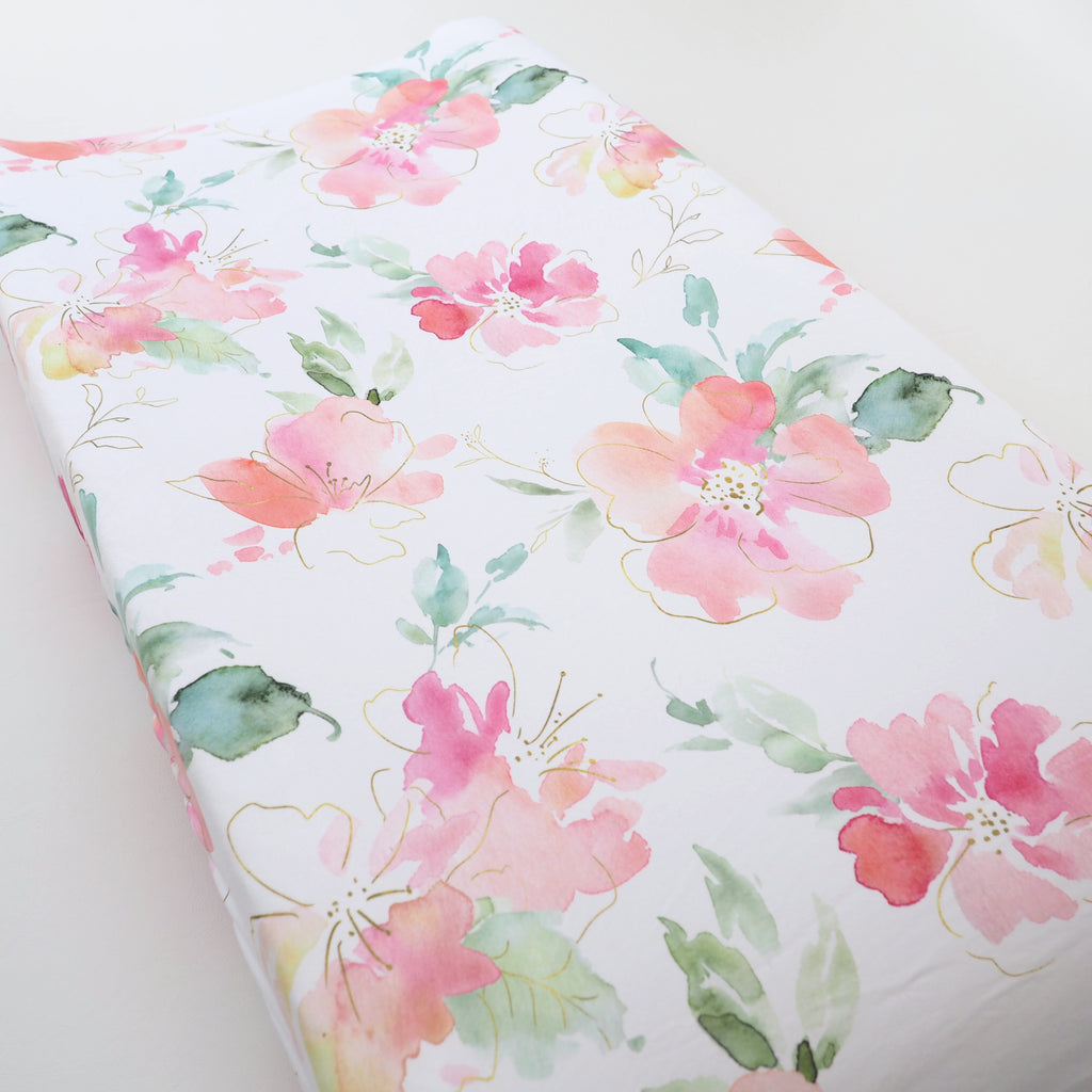 Changing Pad Cover - Pink & Gold Floral