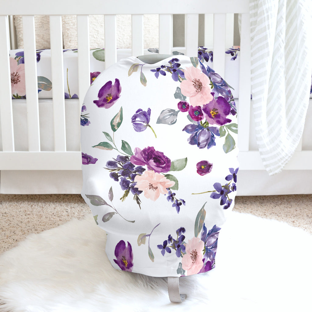 Purple & Blush Floral Infant Car Seat / Nursing Cover