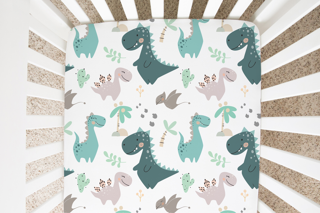 Fitted Crib Sheet - Blue Dino